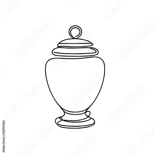 Funeral urn, vector, black line drawing, minimalistic, single line, simple line, isolated, transparent background