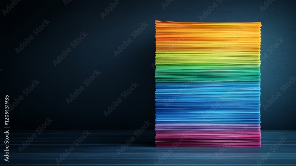 Naklejka premium Rainbow Stacked Papers on Dark Background