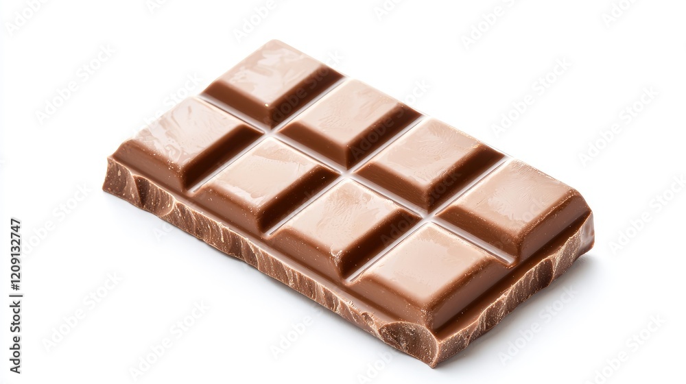 Milk chocolate bar isolated on white background, food photography for packaging Milk chocolate bar isolated on white background, food photography for packaging
