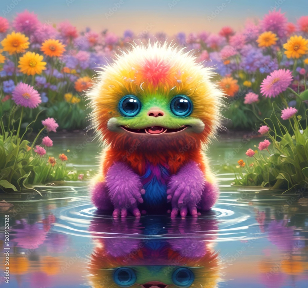 Naklejka premium Illustration of fluffy and cute small monster.