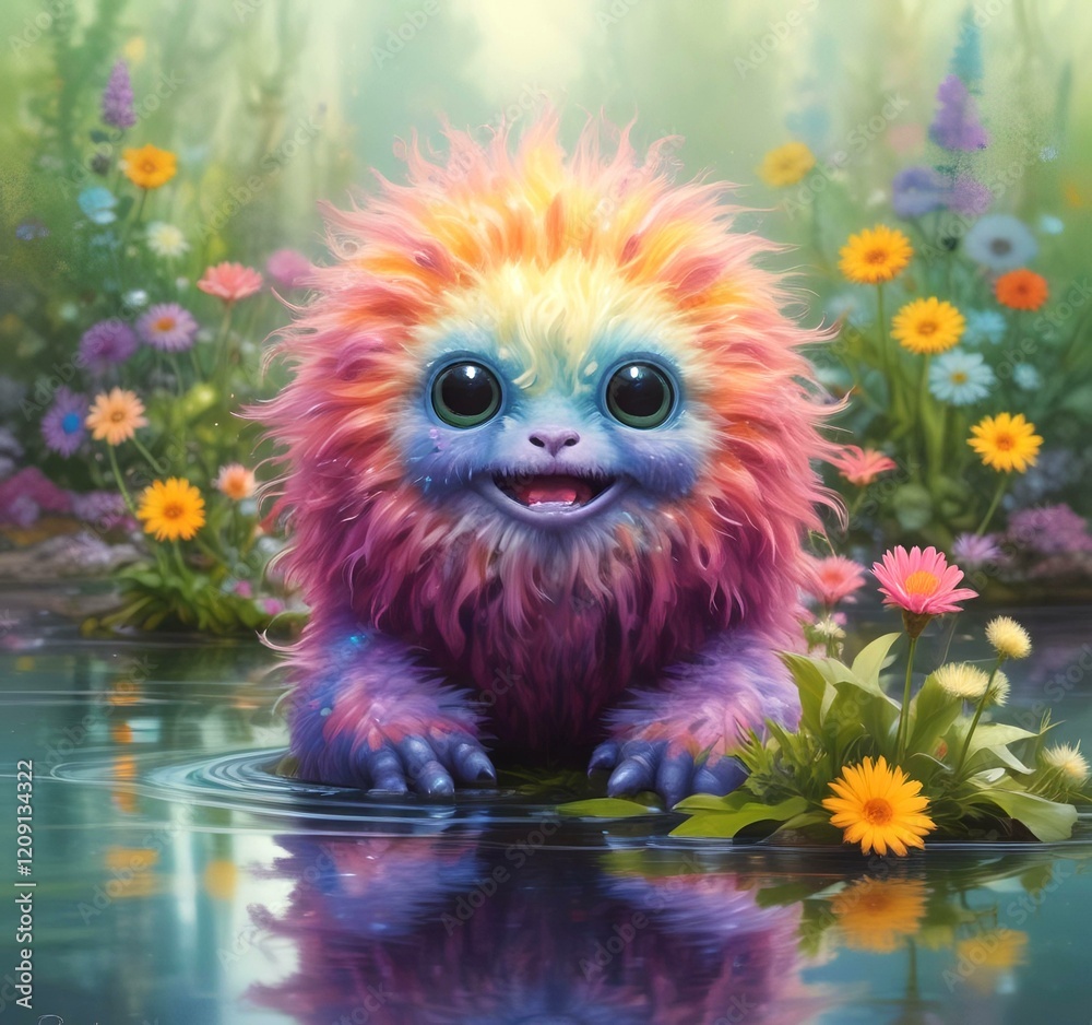 Fototapeta premium Illustration of fluffy and cute small monster.
