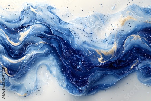 Abstract wave with water splash and bubbles in a fresh, clean, and transparent flow of blue liquid, symbolizing nature's motion and cold freshness photo