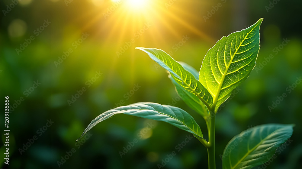 Obraz premium Close-up of glowing plant leaves with energy circuit veins symbolizing futuristic plant-based power