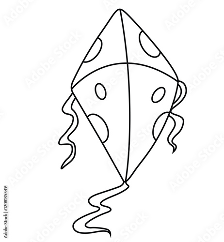 Cute cartoon hand drawn vector kite coloring page.