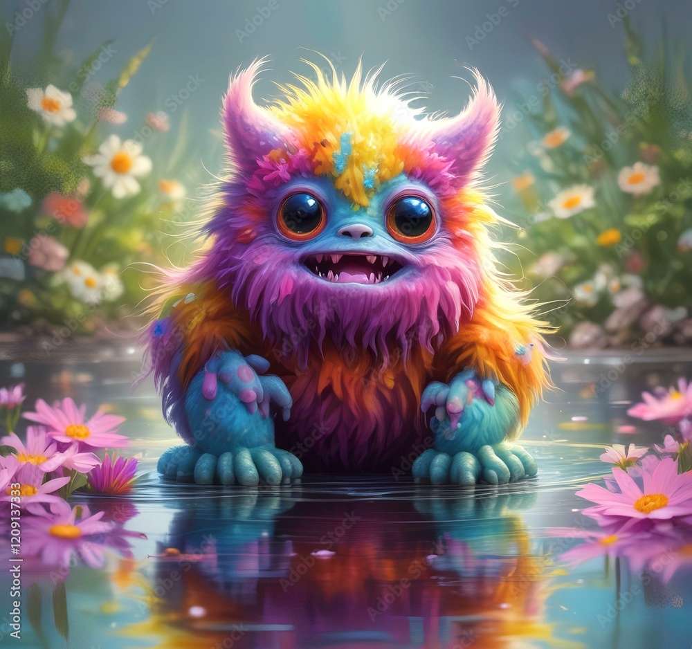 Fototapeta premium Illustration of fluffy and cute small monster.