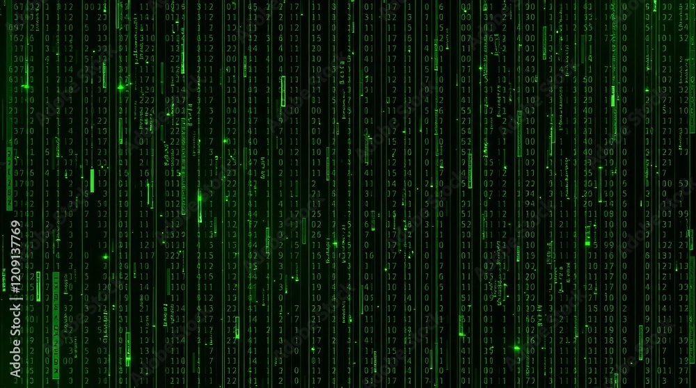 Dynamic Green Binary Code Flow on Dark Background Dynamic Green Binary Code Flow on Dark Background