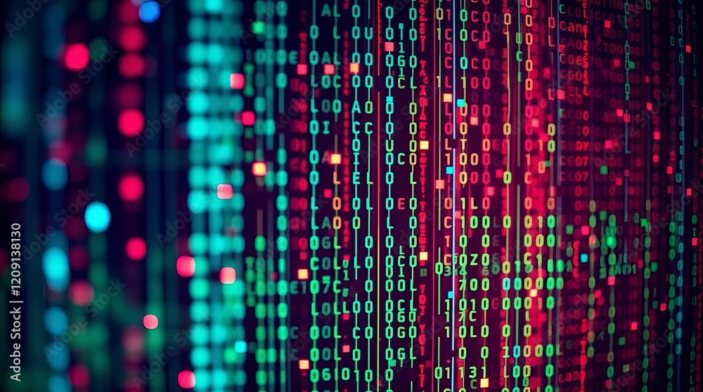 Abstract Digital Code Display with Colorful Binary Data Abstract Digital Code Display with Colorful Binary Data