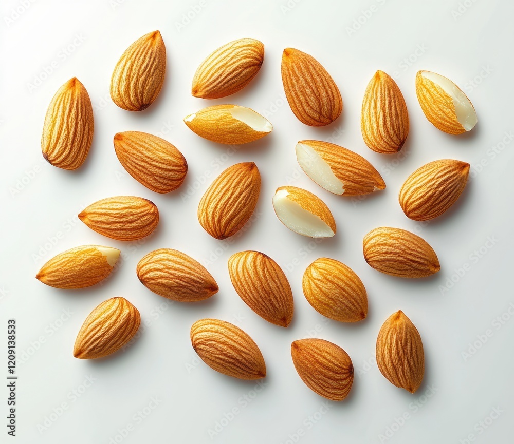Almonds on White Background Minimalistic Flat Lay Photography Almonds on White Background Minimalistic Flat Lay Photography