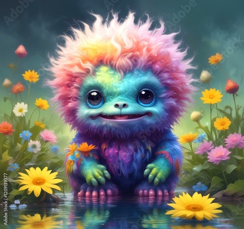 Illustration of fluffy and cute small monster.