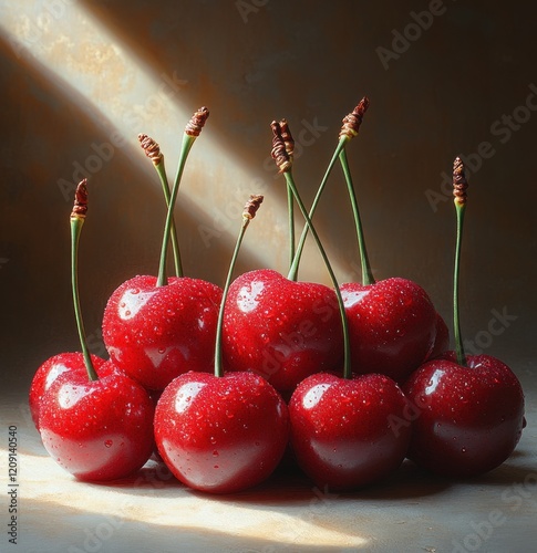 Cherry Still Life on White Background Fresh Juicy Red Fruit Macro Photography photo