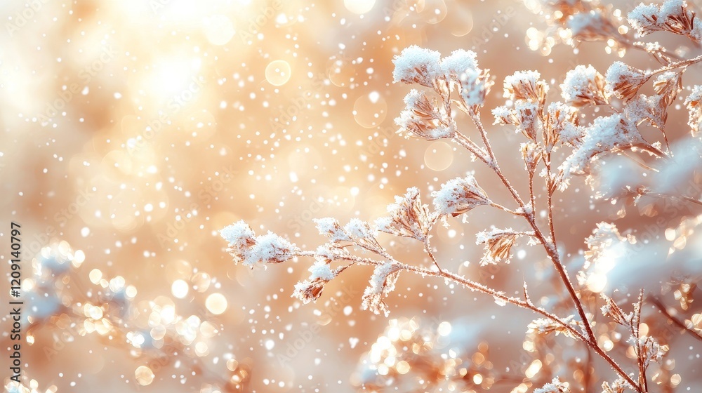 Snowy branches glimmering in winter light nature scene close-up soft focus tranquil atmosphere Snowy branches glimmering in winter light nature scene close-up soft focus tranquil atmosphere