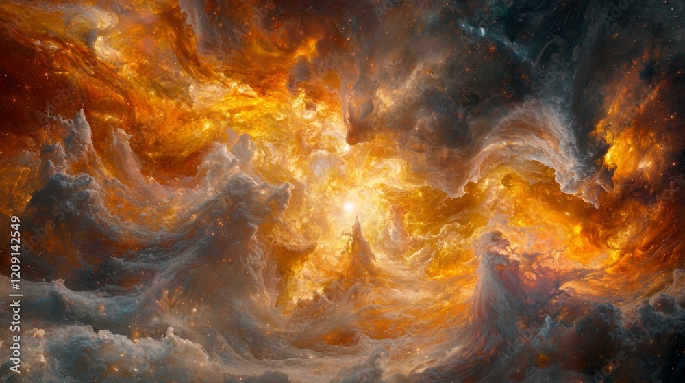 Fiery Celestial Nebula Cosmic Cloudscape Abstract Space Art Orange and Grey Hues Fiery Celestial Nebula Cosmic Cloudscape Abstract Space Art Orange and Grey Hues