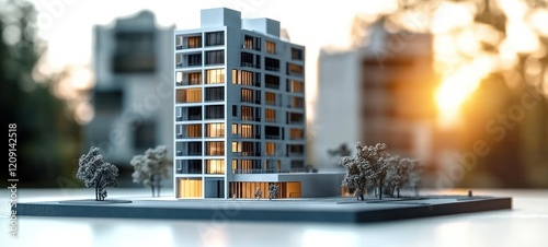 real estate development property management businessman working on laptop housing models office desk project