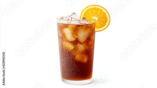 Wallpaper Mural A refreshing iced tea drink with ice cubes and a slice of orange, served in a tall glass, perfect for hot days. Torontodigital.ca