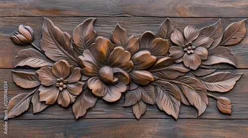 Floral Carving on Wooden Door