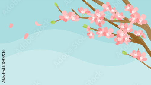 春の背景素材：青空と桜の爽やかなイメージ