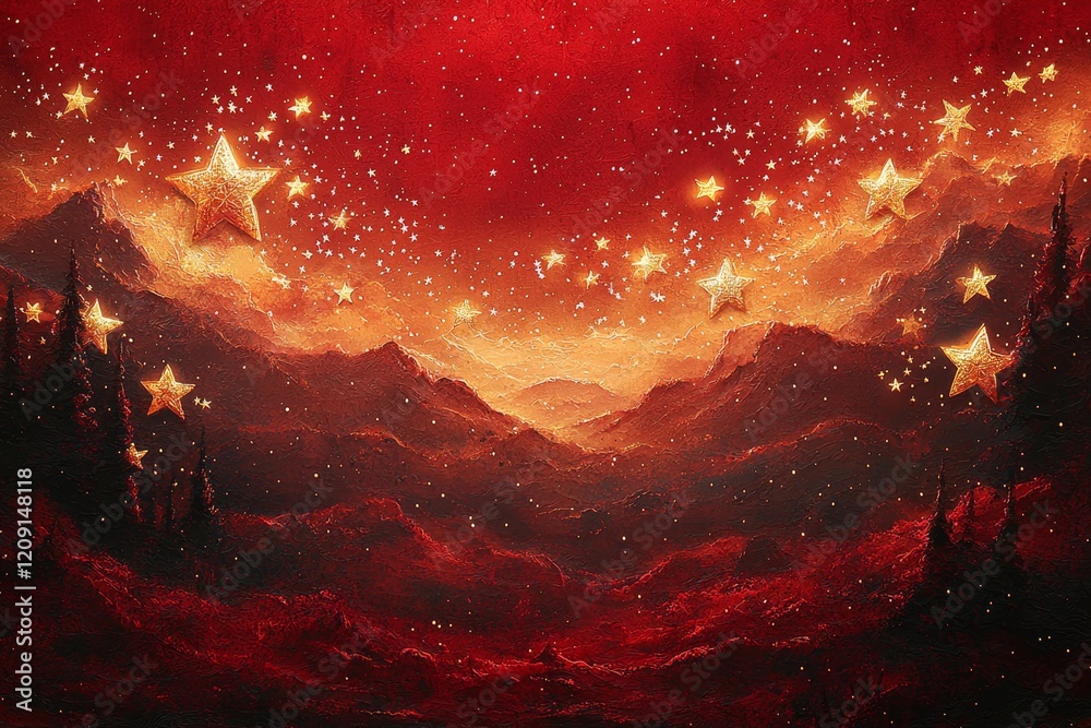 Fototapeta premium Starry night adventure in a majestic mountain landscape digital art fantasy environment vibrant viewpoint