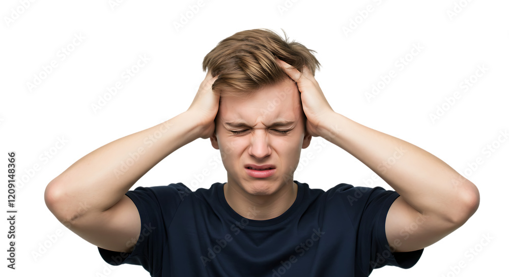 person with headache on transparent white background, clipping path person with headache on transparent white background, clipping path