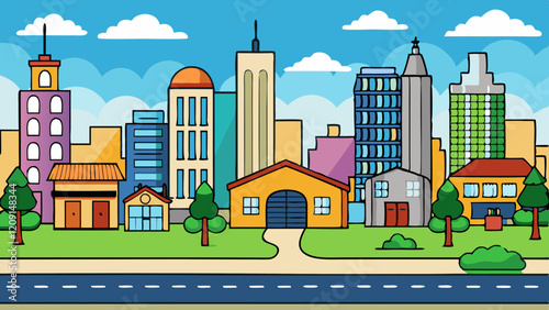 landscape with city illustration