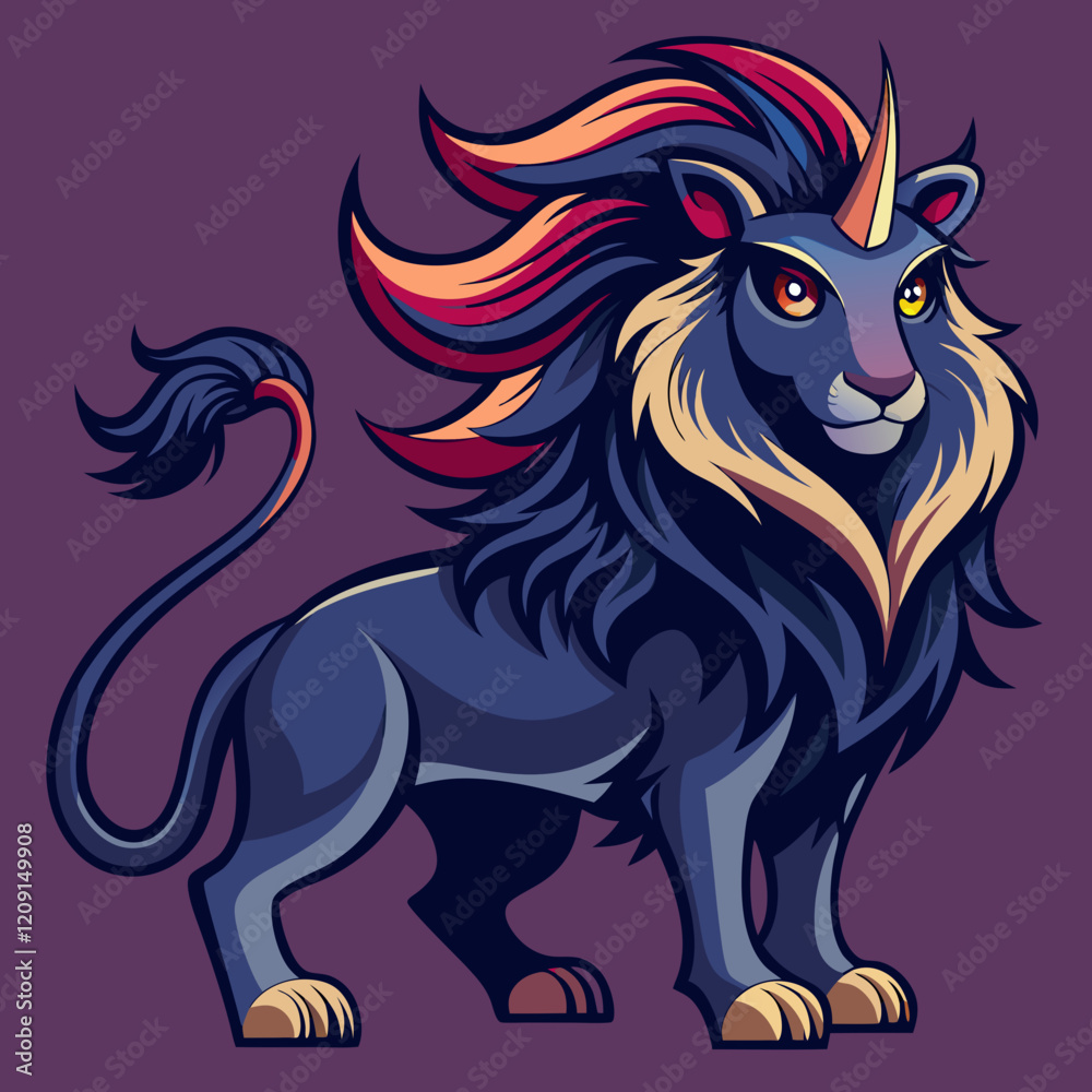 Fototapeta premium Fantasy Lion with Unique Horn