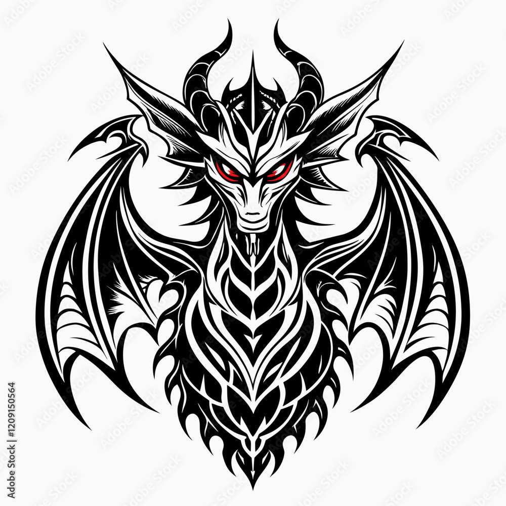 Obraz premium Flying Red Dragon Illustration