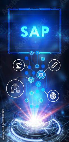 SAP System Software Automation concept on virtual screen data center. Business, modern technology, internet and networking concept. 3d illustration photo
