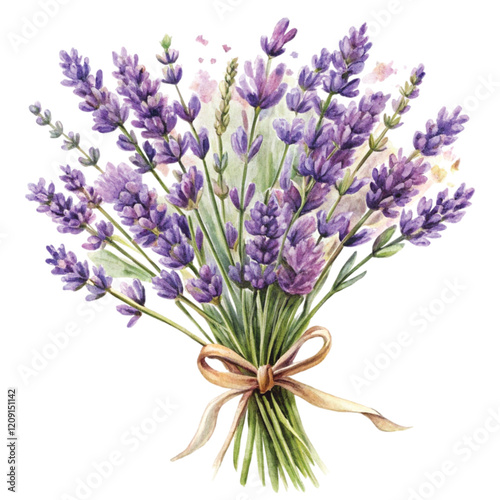 bouquet of lavender flowers on an isolated white background, Watercolor
