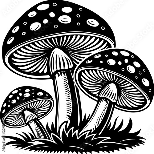 an image of mushrooms in the grass on a white background vector design