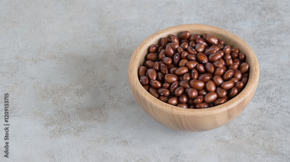 Fototapeta premium Kidney Beans in Wooden Bowl: A rustic wooden bowl brimming with dark red kidney beans, offering a simple yet visually appealing image perfect for culinary or health-related projects.