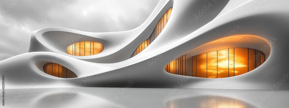 Futuristic Minimalist Architectural Background with Flowing White Curves and Soft Ambient Light Futuristic Minimalist Architectural Background with Flowing White Curves and Soft Ambient Light
