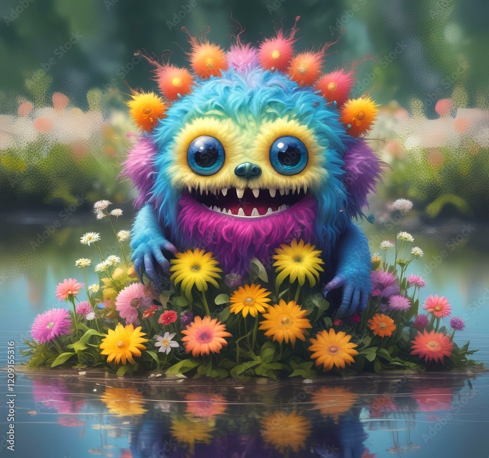 Fototapeta premium Illustration of fluffy and cute small monster.