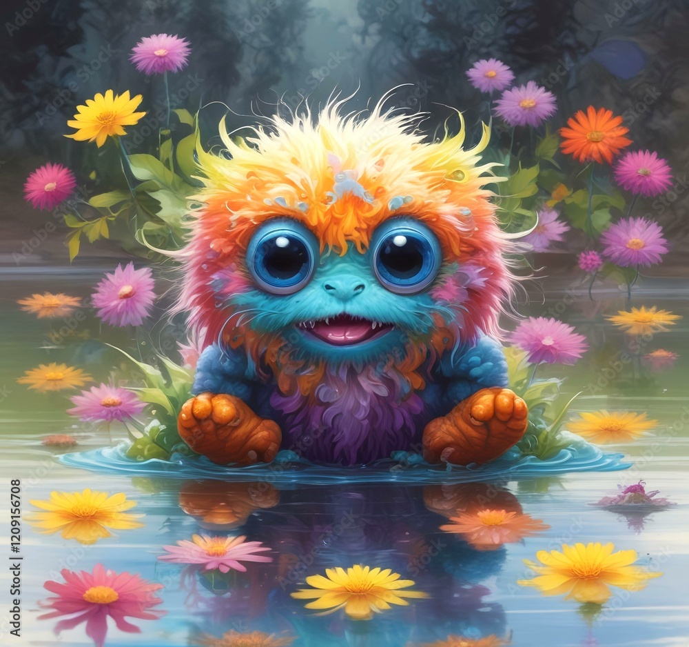 Fototapeta premium Illustration of fluffy and cute small monster.