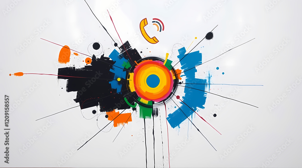 Geometric abstract expressionism with stark lines and bold colors. Colorful business sketch on white background with copyspace. Mixed media Geometric abstract expressionism with stark lines and bold colors. Colorful business sketch on white background with copyspace. Mixed media