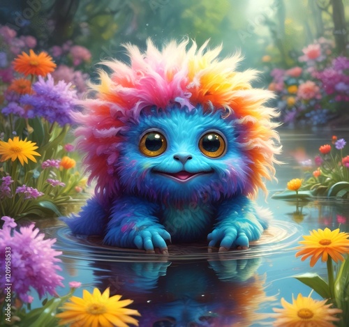Illustration of fluffy and cute small monster.