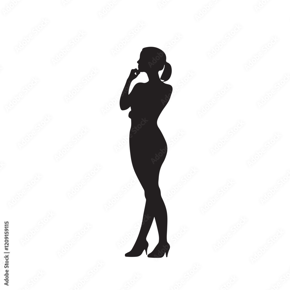 silhouette of a woman thinking pose - vector illustration silhouette of a woman thinking pose - vector illustration