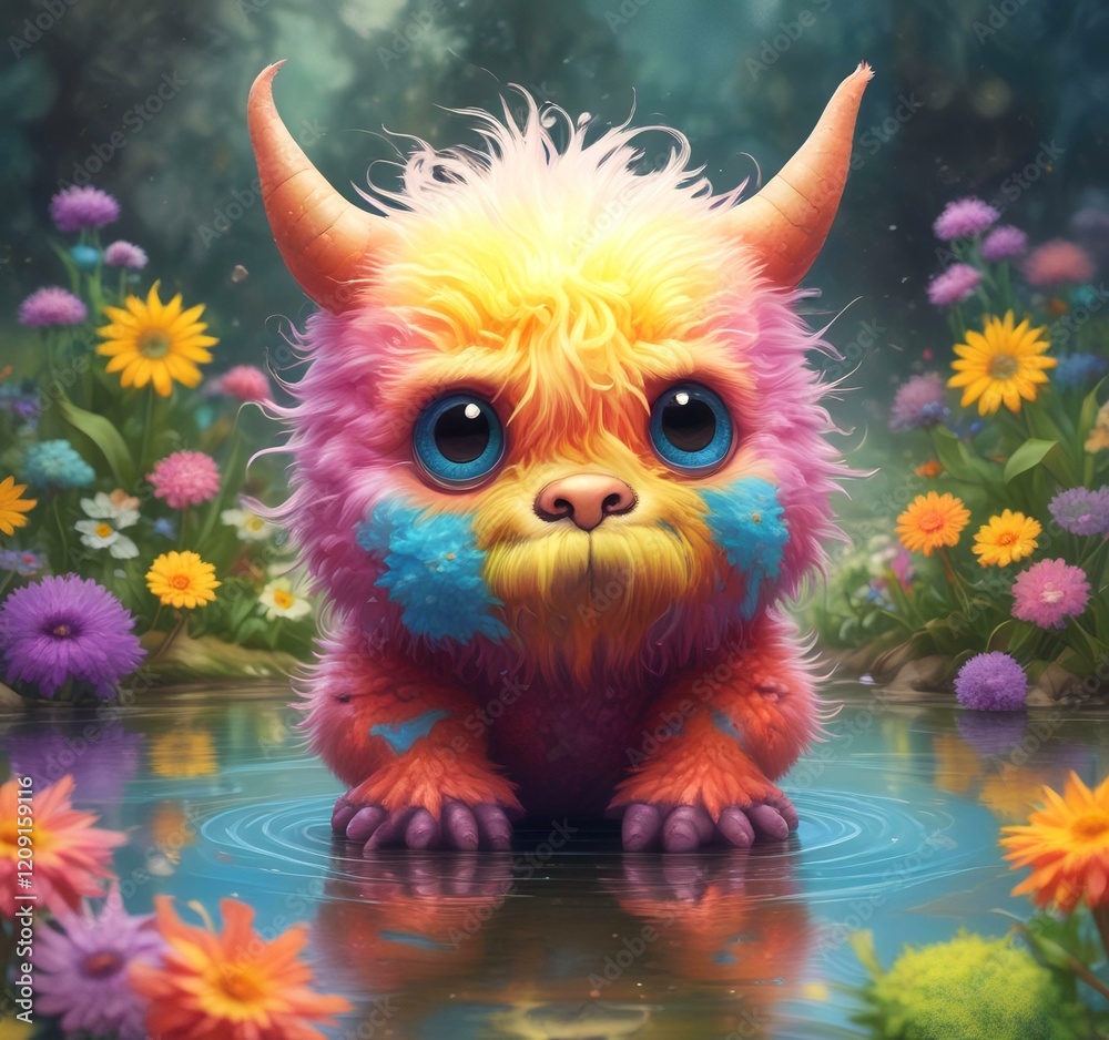 Naklejka premium Illustration of fluffy and cute small monster.
