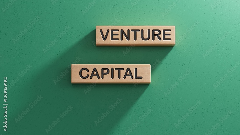 Naklejka premium Venture capital symbol. Wooden blocks with words Venture capital. Business and Venture capital concept. Wooden cube blocks. Copy space.3D rendering on green background.