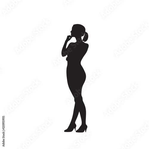 silhouette of a woman thinking pose - vector illustration
