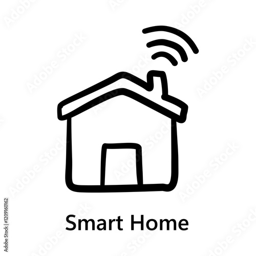 Smart Home Icon – Wireless Connectivity and Communication at Home - Hand-Drawn Vector Icon  