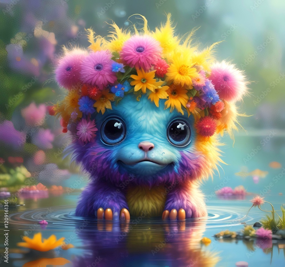 Fototapeta premium Illustration of fluffy and cute small monster.