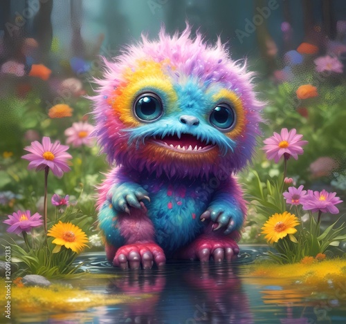 Illustration of fluffy and cute small monster.