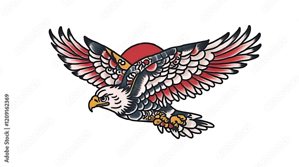 Fototapeta premium American Eagle Soaring Above Sunset