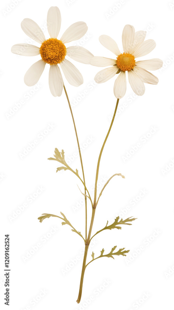 Fototapeta premium PNG Real pressed a single minimal Feverfew flower asteraceae blossom.