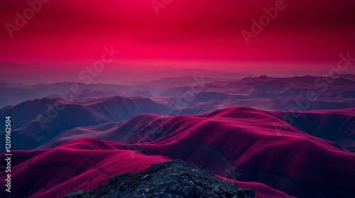 A breathtaking sunset in the mountains with snowy peaks and a colorful sky