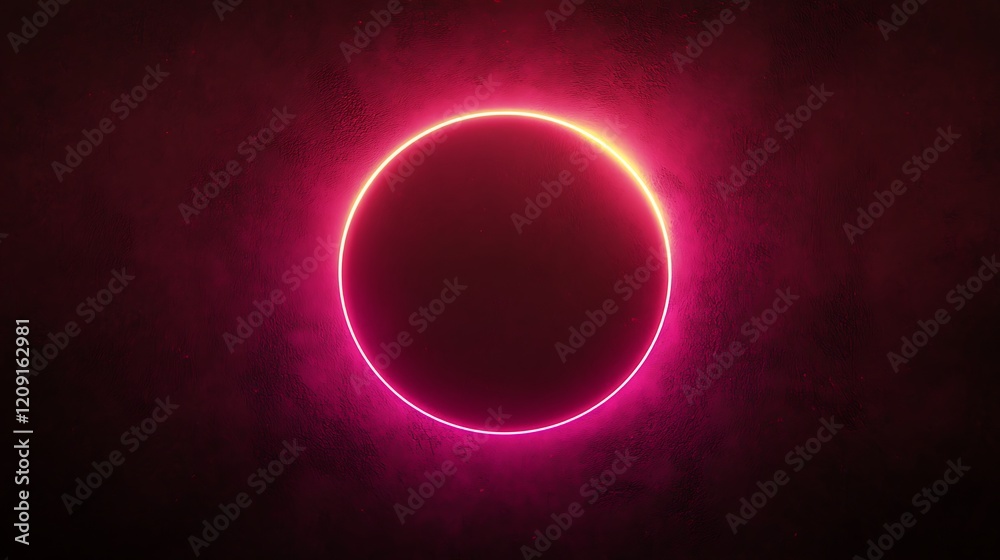 Fototapeta premium Pink Neon Circle Glowing on Dark Textured Wall