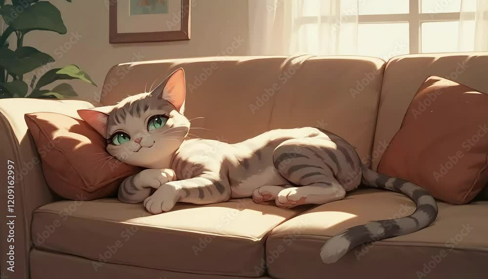Un gato descansando en un sofá cómodo