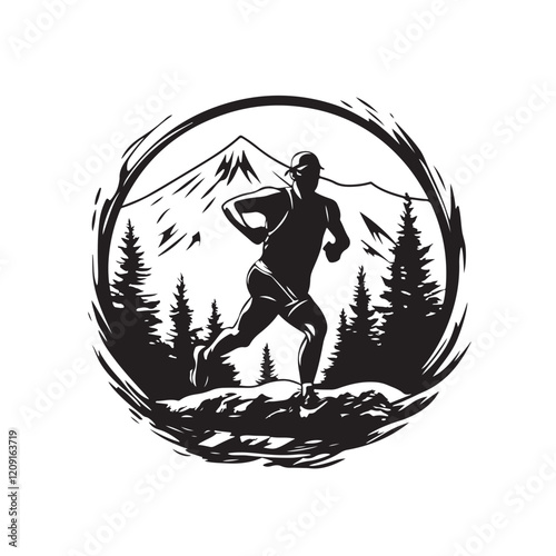 trail runner black and white vector illustration