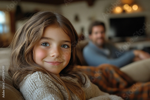 Family On Sofa Watching Tv