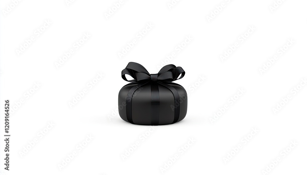 A sleek black gift box with a ribbon, centered on a minimalist white background, symbolizing surprise A sleek black gift box with a ribbon, centered on a minimalist white background, symbolizing surprise
