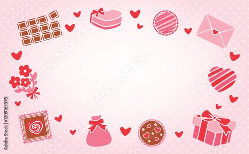 ハートやチョコのかわいい手書きイラストをあしらったバレンタインデーの背景フレーム_プレゼント・ギフトタイトル素材
